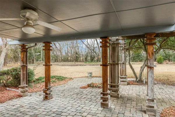 a view of a porch with a backyard