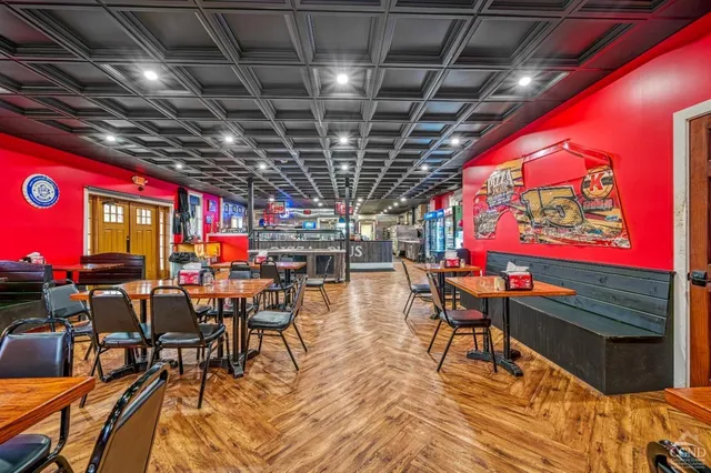 a front view of a building with street view