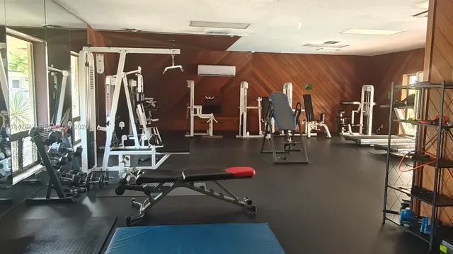 a view of a room with gym equipment