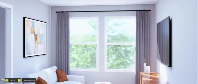 a view of room with window and furniture