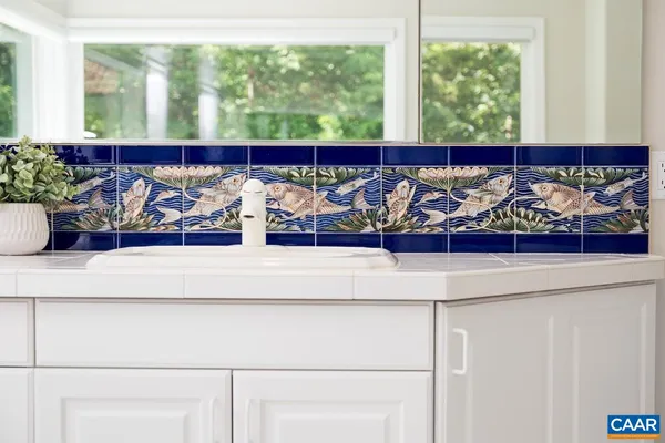 a view of a swimming pool with a yard