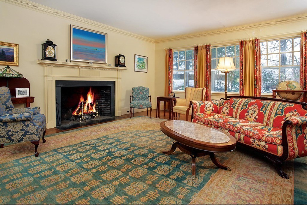 40 Dunster Road Brookline, MA 02467 - Photo 4 of 10 a living room with furniture a window and a fireplace