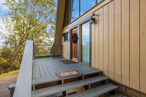 a view of a balcony with an outdoor