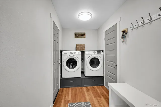 a utility room with dryer and washer