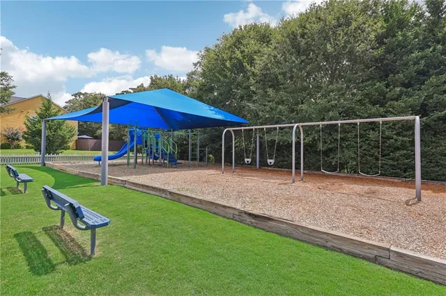 a view of a park with slide