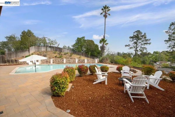 a view of a swimming pool with a patio