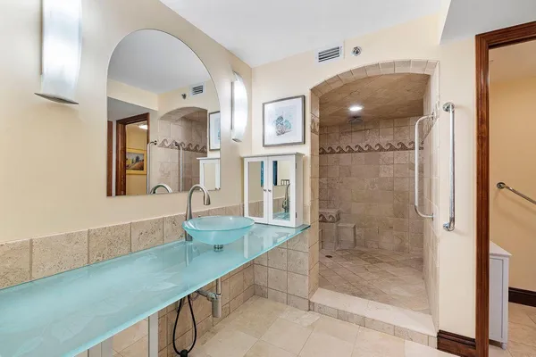 a bathroom with a shower