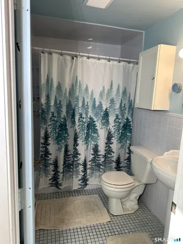 a bathroom with a toilet and a shower