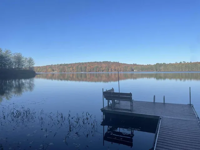 a view of a lake with a mountain in the background