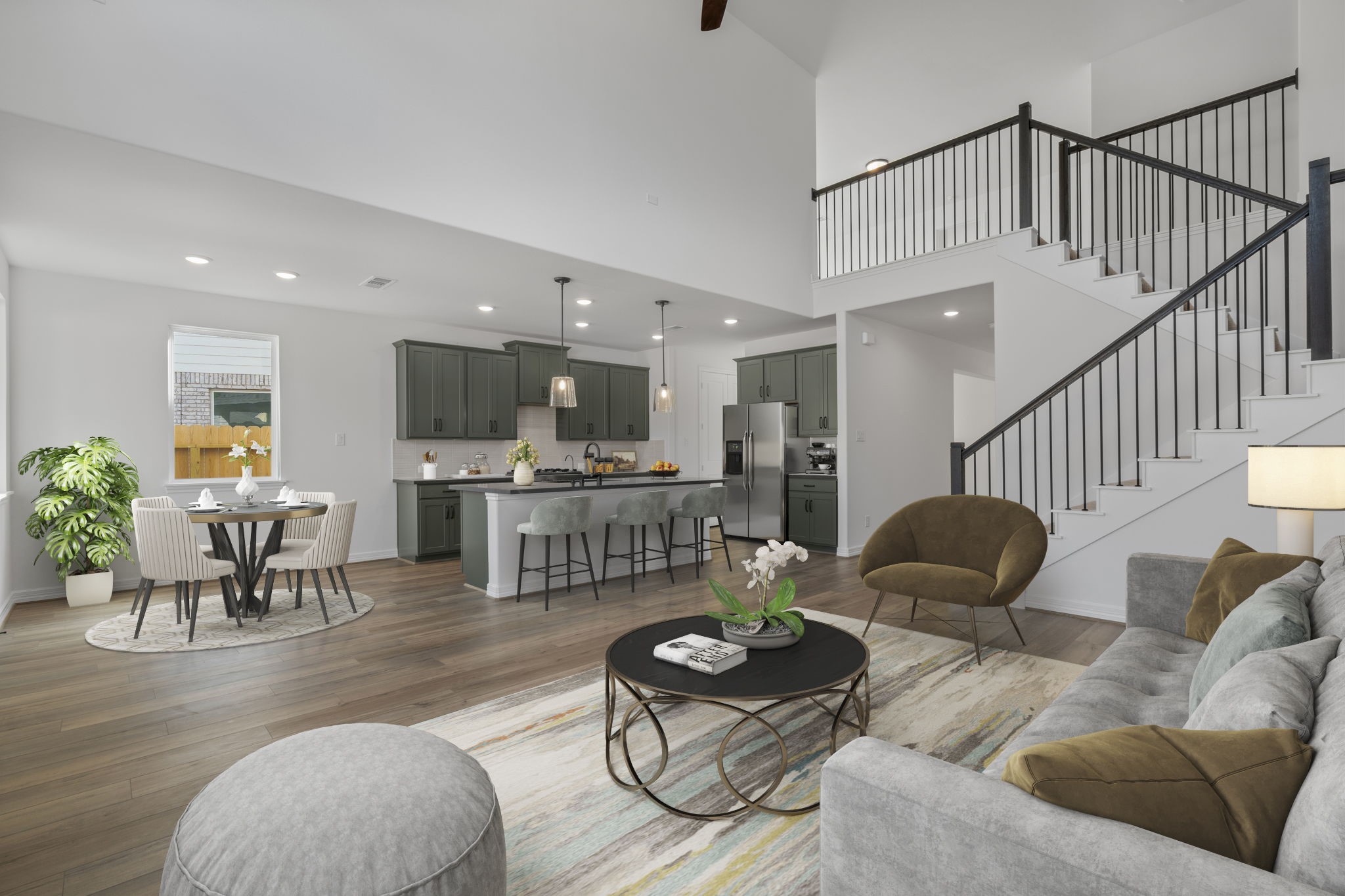 7822 Jasper Meadows Way Angleton, TX 77515 - Photo 7 of 33 a living room with furniture kitchen view and a wooden floor