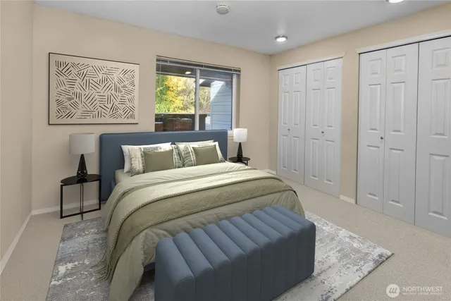 a bedroom with bed and window