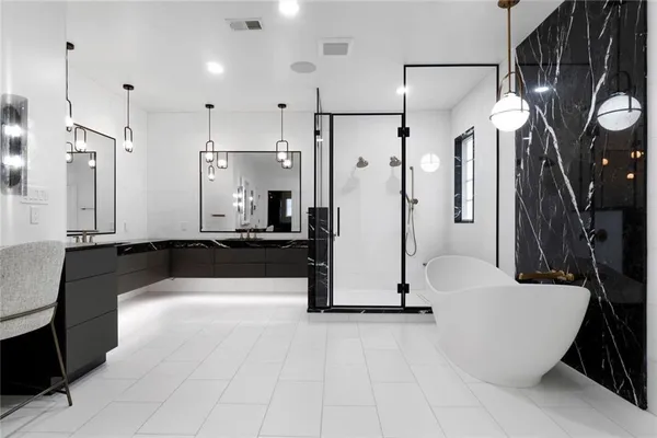 a large white tub sitting in a kitchen