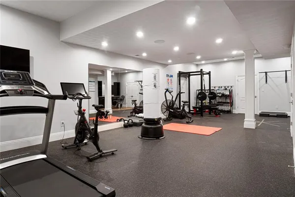 a view of a room with gym equipment