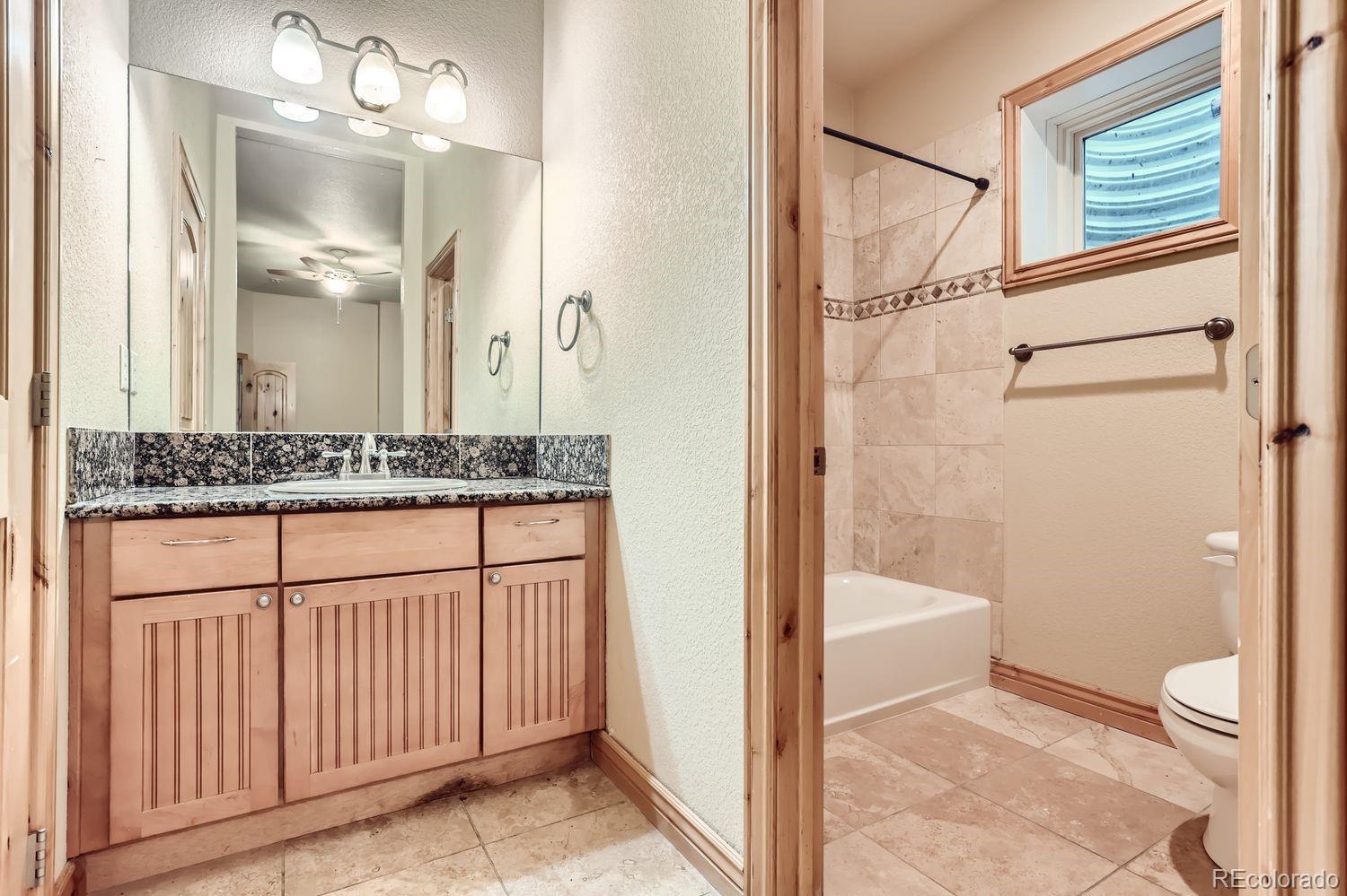 2895 South Cook Street Denver, CO 80210 - Photo 33 of 41 a bathroom with a granite countertop sink and a mirror