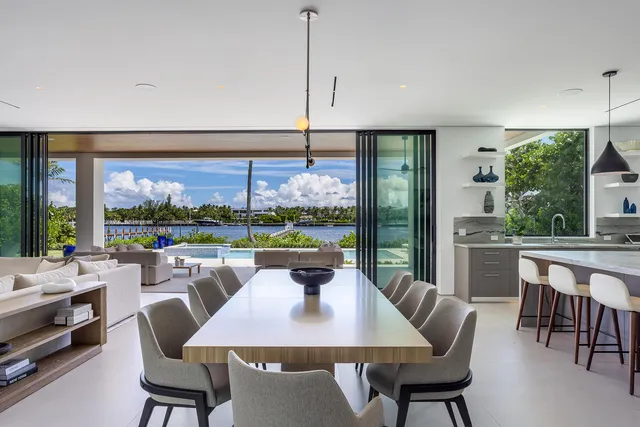 a view of a lake with a garden