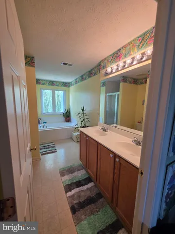 a bathroom with sink a mirror and a shower
