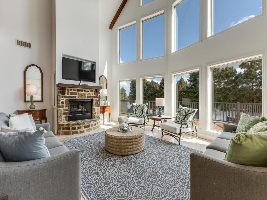 5848 Lago Vista Athens, TX 75752 - Photo 4 of 33 a living room with furniture a fireplace and a floor to ceiling window