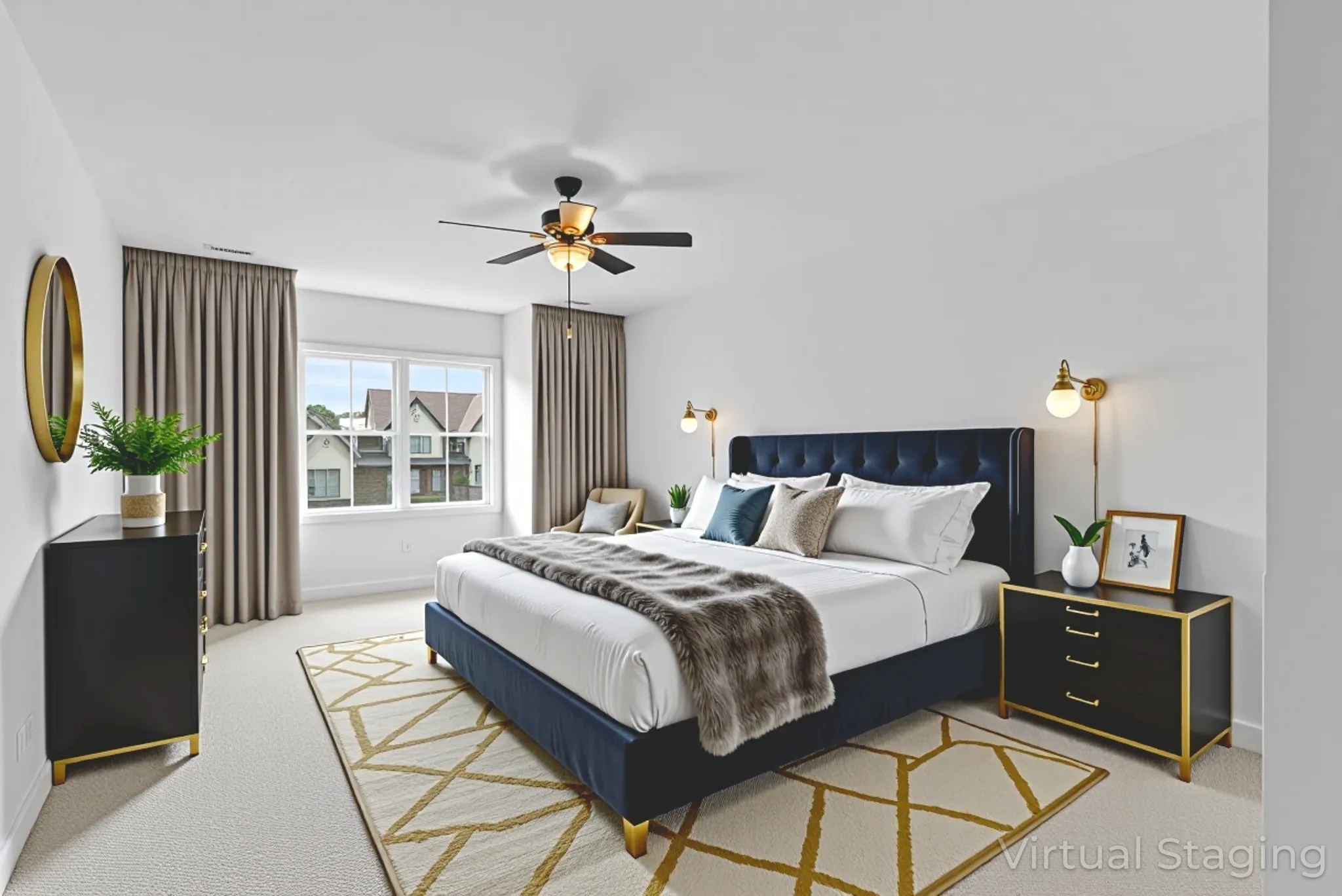 9917 Elland Road Brentwood, TN 37027 - Photo 81 of 99 a bedroom with a bed and a chandelier