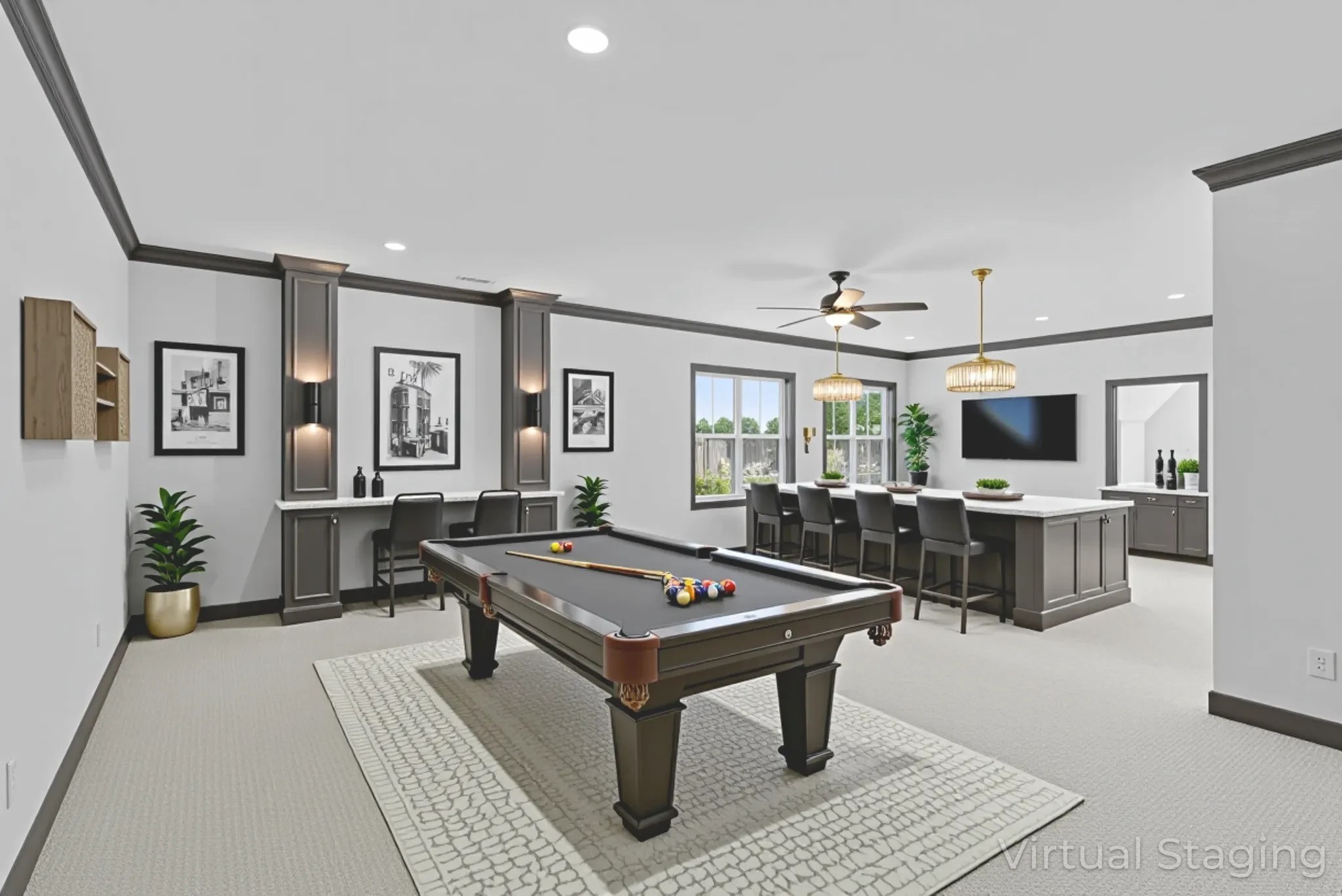 9917 Elland Road Brentwood, TN 37027 - Photo 90 of 99 a living room with furniture a flat screen tv and kitchen view