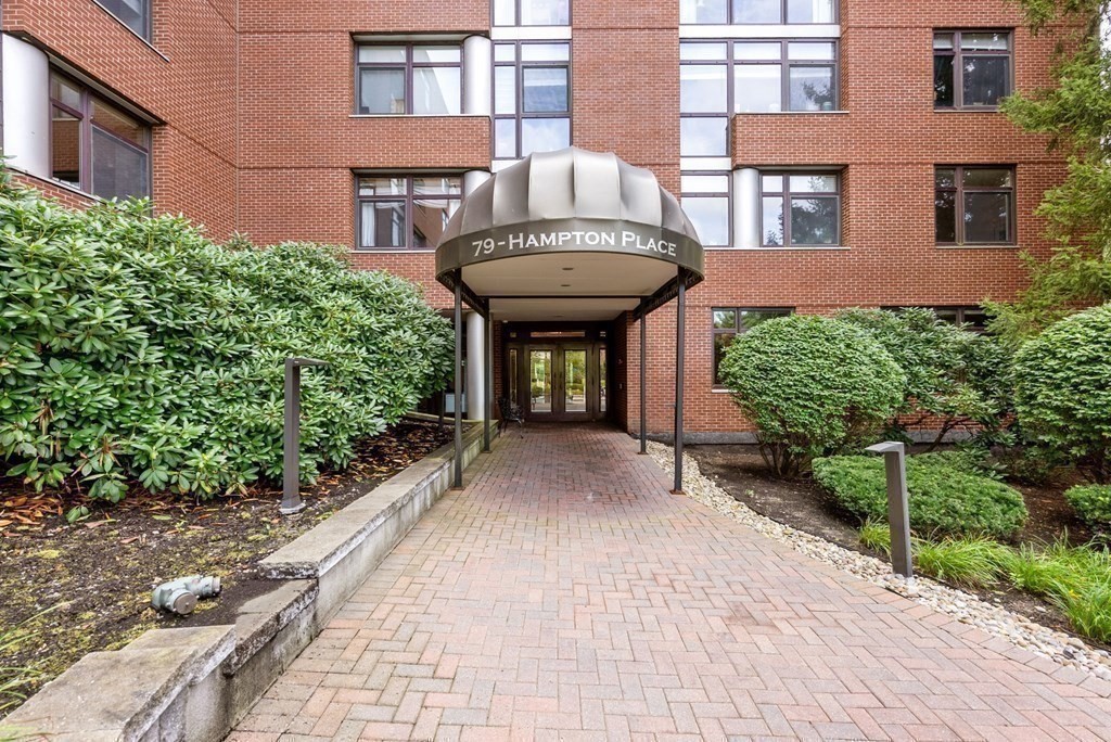a view of a building with a large windows