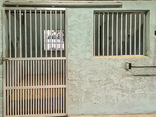 a view of a black gate