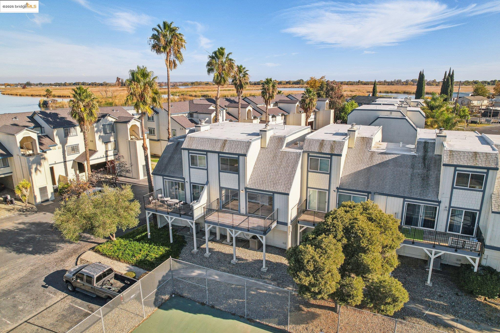 an aerial view of a house with a garden view