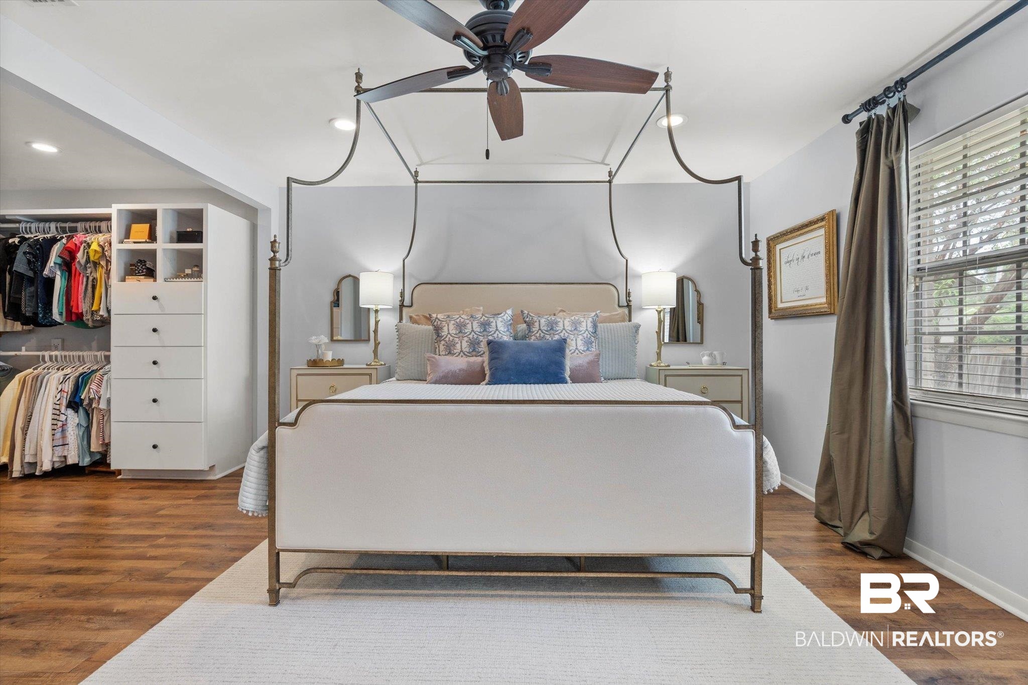 254 Woodlands Avenue Mobile, AL 36607 - Photo 46 of 50 Bedroom with dark wood-style floors, ceiling fan, and recessed lighting