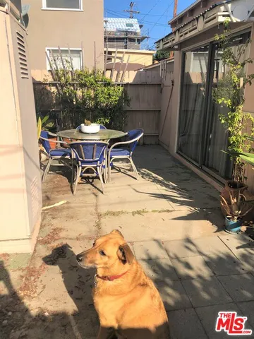 a view of backyard with outdoor seating and plants