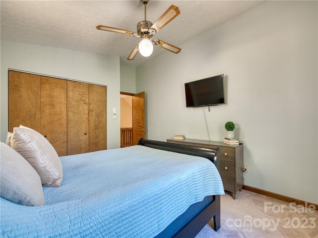 353 Rustic Heights Road Waynesville, NC 28785 - Photo 27 of 46 a bedroom with a bed and a flat screen tv