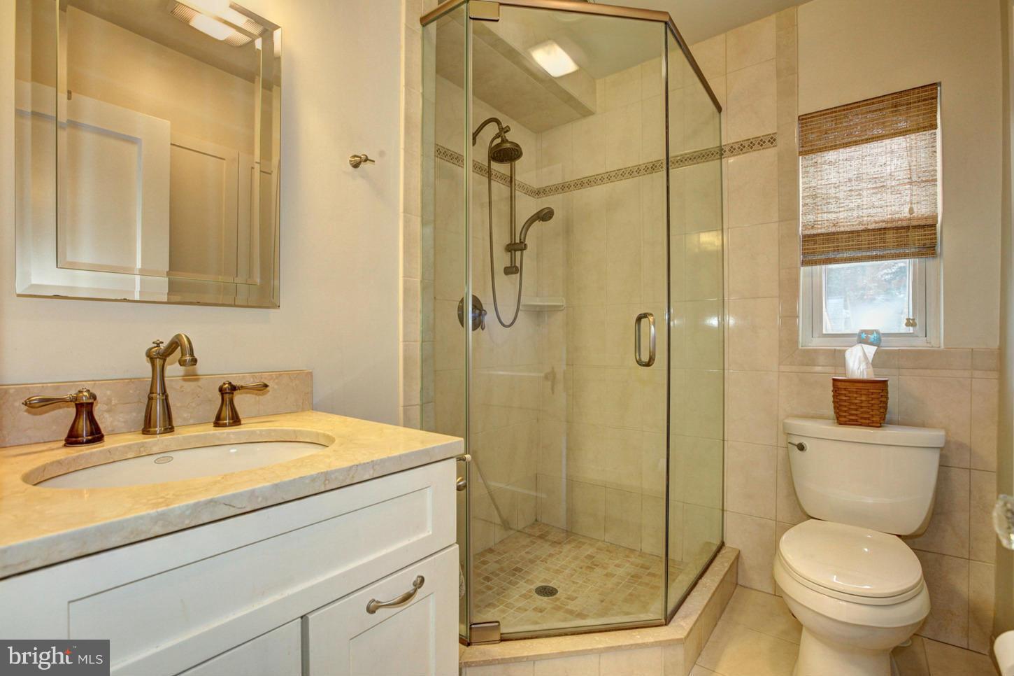 10009 Sutherland Road Silver Spring, MD 20901 - Photo 13 of 27 a bathroom with a granite countertop sink toilet and shower