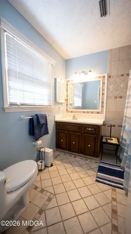 a bathroom with a toilet a sink and a mirror