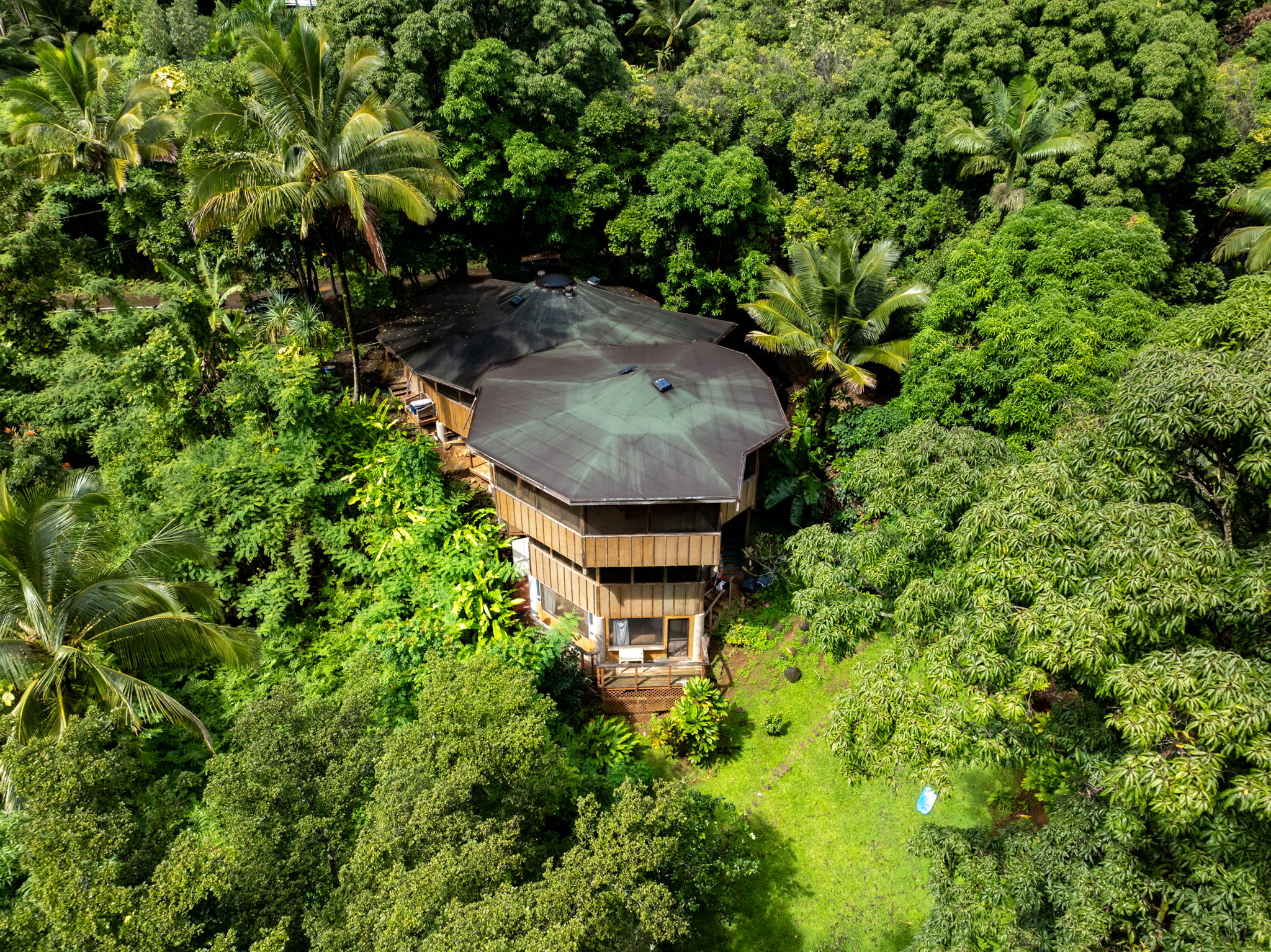5051 Wainiha Powerhouse Road Hanalei, HI 96714 - Photo 18 of 28 a backyard of a house with a yard and outdoor seating