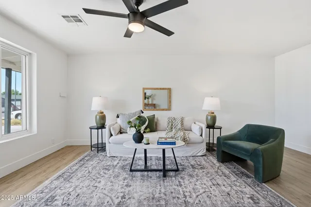 a view of a patio with a garden