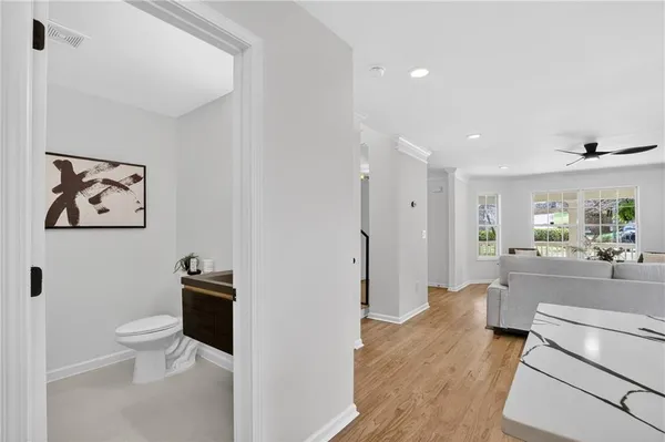 a view of entryway with wooden floor