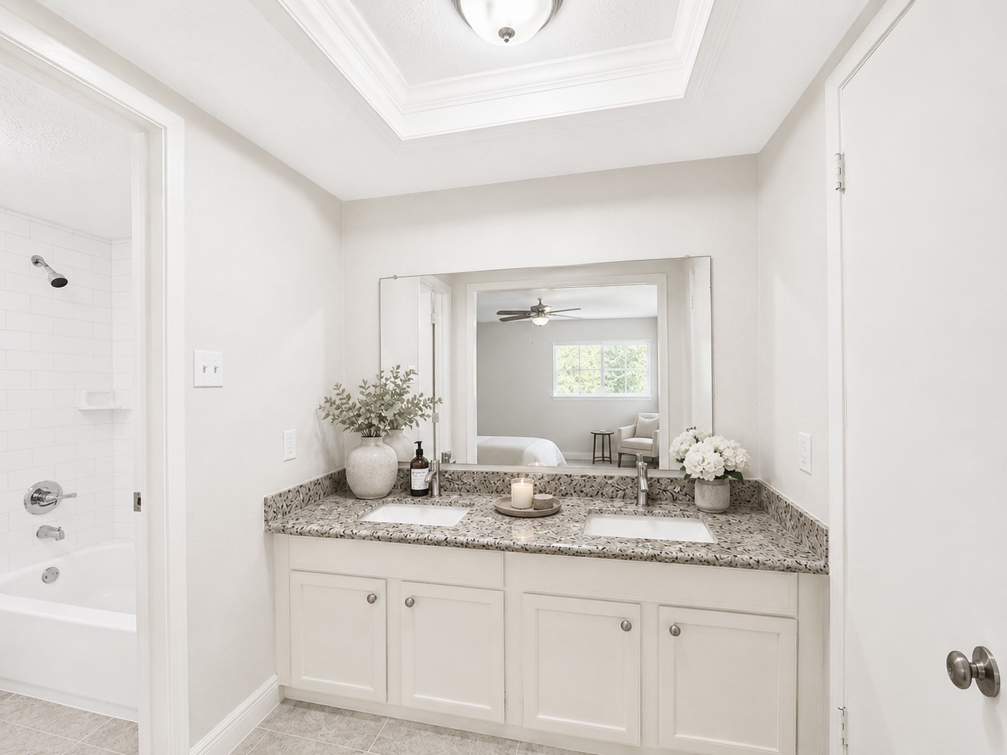 8407 Riverside Walk Lane Houston, TX 77064 - Photo 23 of 33 Spacious primary en suite with a double vanity, granite countertops, and abundant counter and storage space.