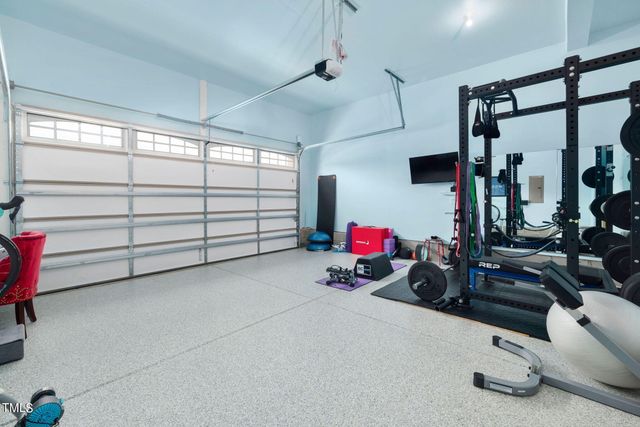 a view of a garage with storage