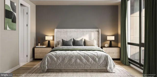 a bedroom with a bed and window