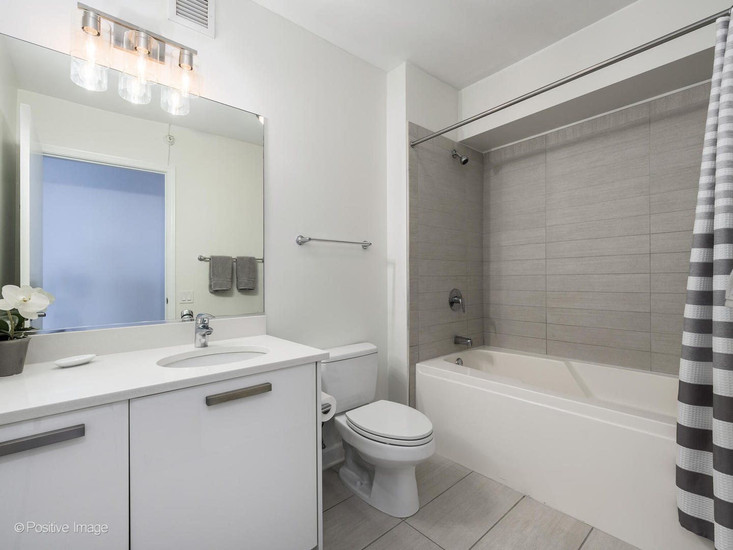 Undisclosed Address Chicago, IL 60601 - Photo 13 of 25 a bathroom with a sink a toilet a mirror and shower