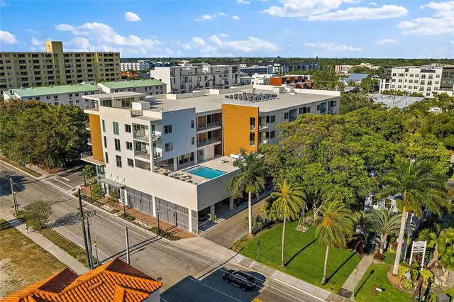 a view of a city that has tall buildings