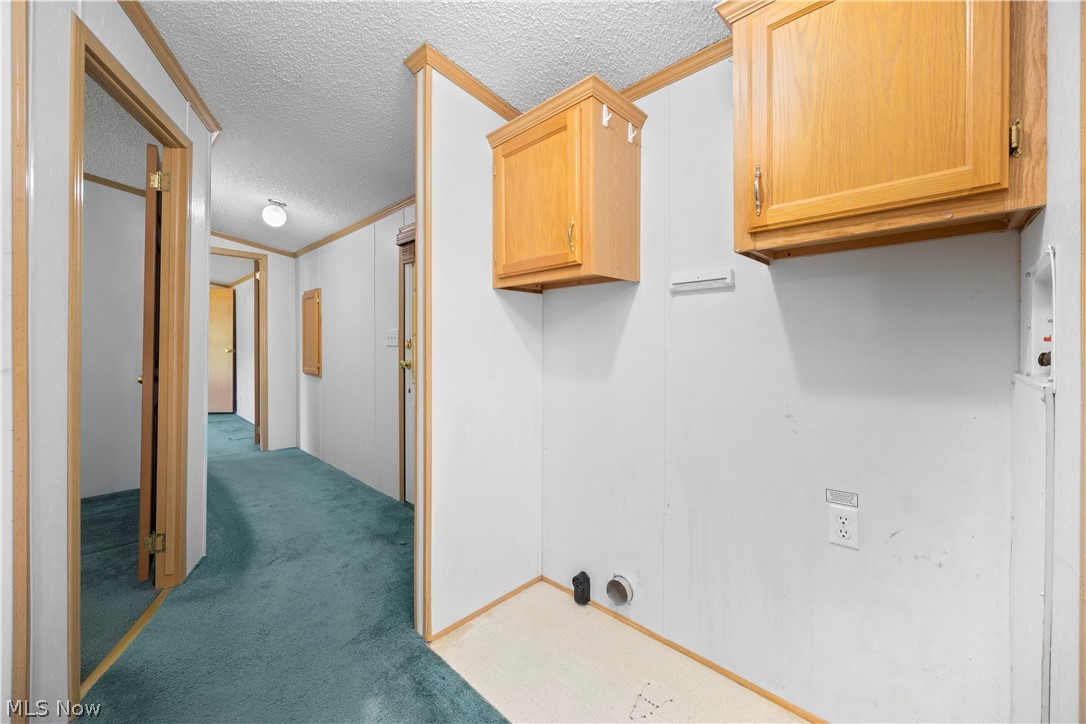 35157 Center Ridge Road, Unit 150 North Ridgeville, OH 44039 - Photo 13 of 33 Utility area featuring two upper wood-finish cabinets, wall paneling, and hookups for appliances