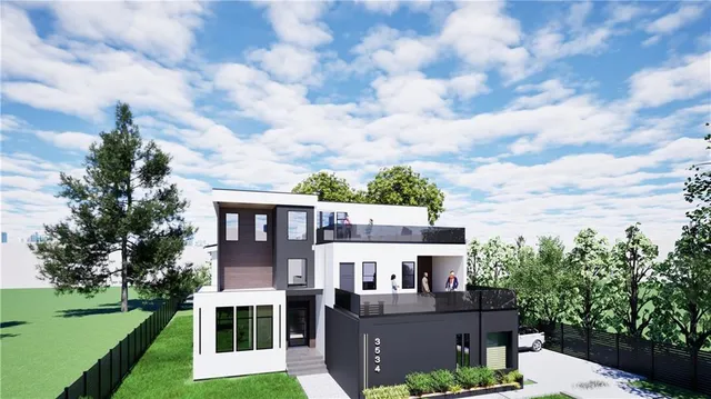 an aerial view of residential houses with yard