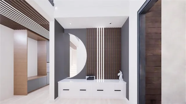 a kitchen with a sink refrigerator and microwave