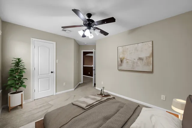 a living room with furniture and potted plant