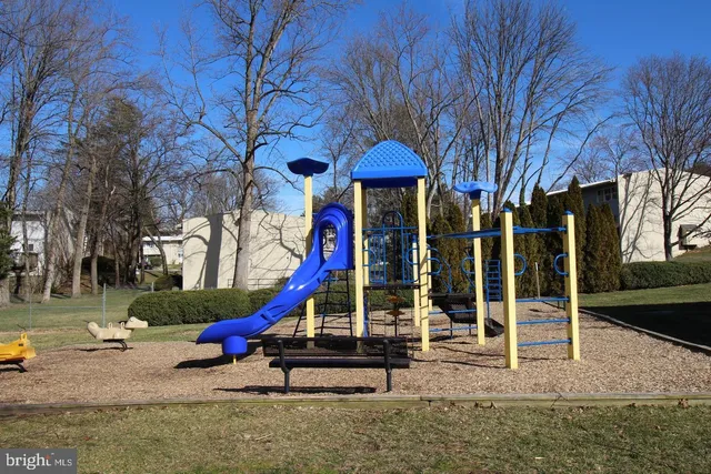 a view of a park with slide
