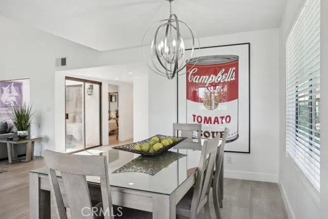 a view of a dining area with furniture and wooden floor