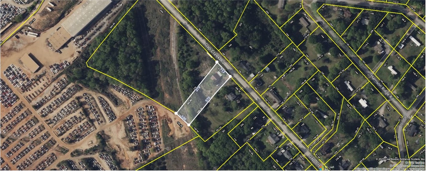 Visualize property lines and surrounding areas on this detailed aerial view map.
