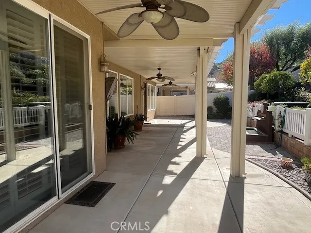 a view of a porch with a tv