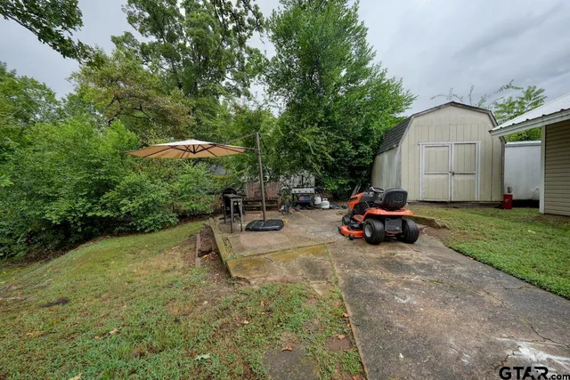 a view of backyard with a patio and a garden