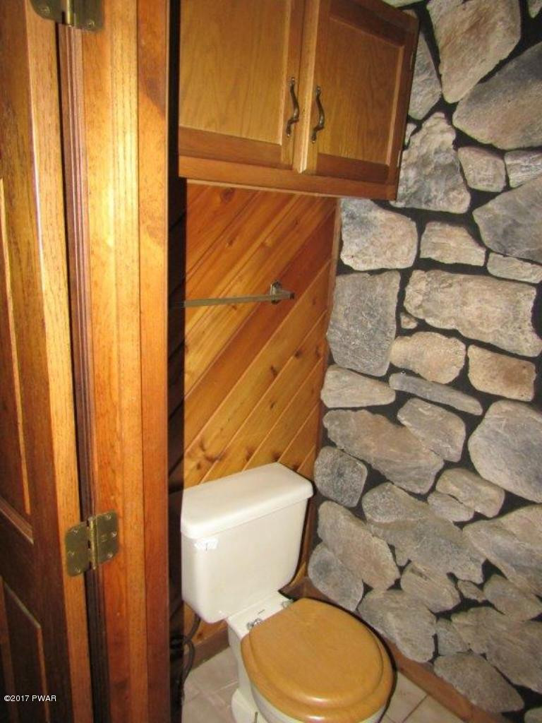 227 Hemlock Grove Road Newfoundland, PA 18445 - Photo 28 of 49 a bathroom with a toilet and a shower curtain