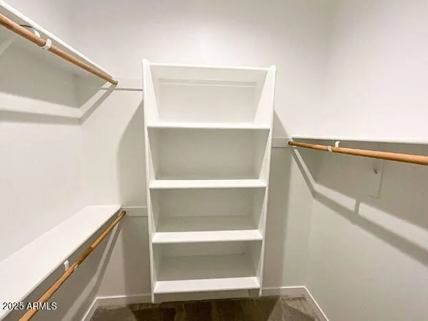 a view of walk in closet with empty racks